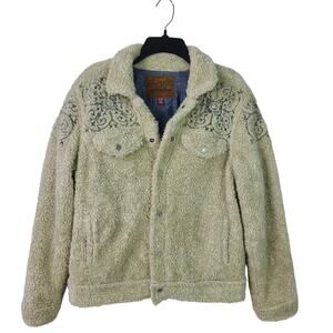 Lucky Brand Tan Cream Blue Sherpa Tomboy Trucker Jacket Coat XL